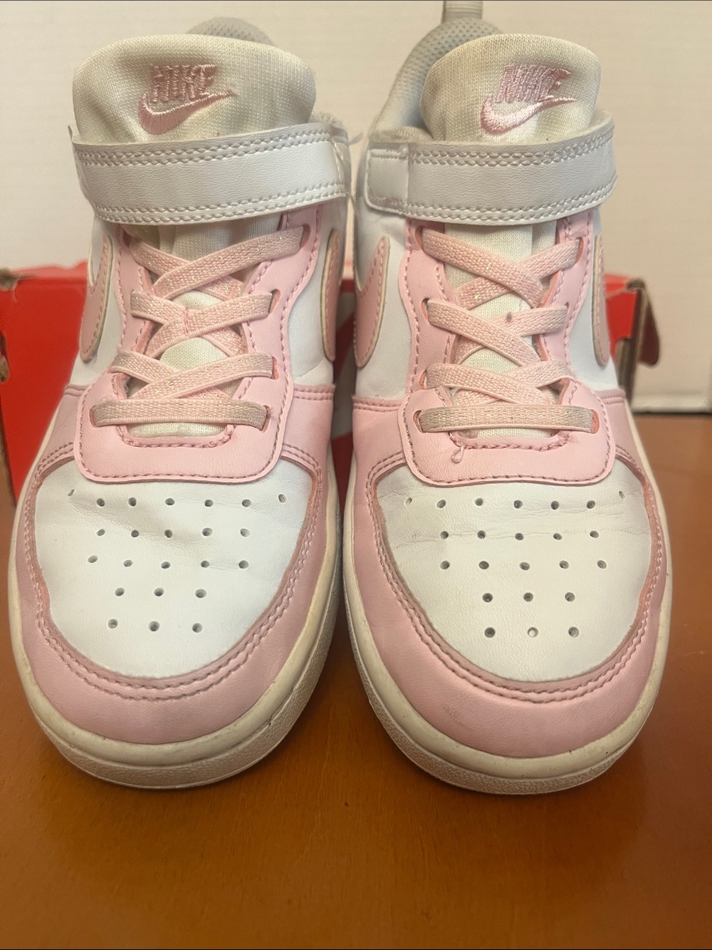 Nike Kids White & Pink High-Top Sneakers with Strap